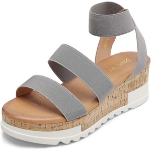DREAM PAIRS Women’s Open Toe Elastic Platform Wedge Sandals | Lightweight flatform sandals with a cushioned footbed for walking, vacations, shopping and all-day comfort(Grey)
