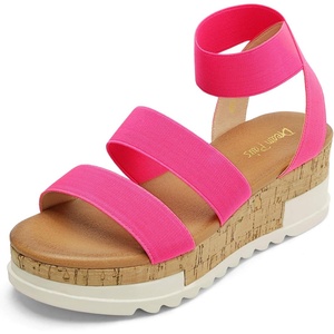 DREAM PAIRS Women’s Open Toe Elastic Platform Wedge Sandals | Lightweight flatform sandals with a cushioned footbed for walking, vacations, shopping and all-day comfort(Neon/Pink)