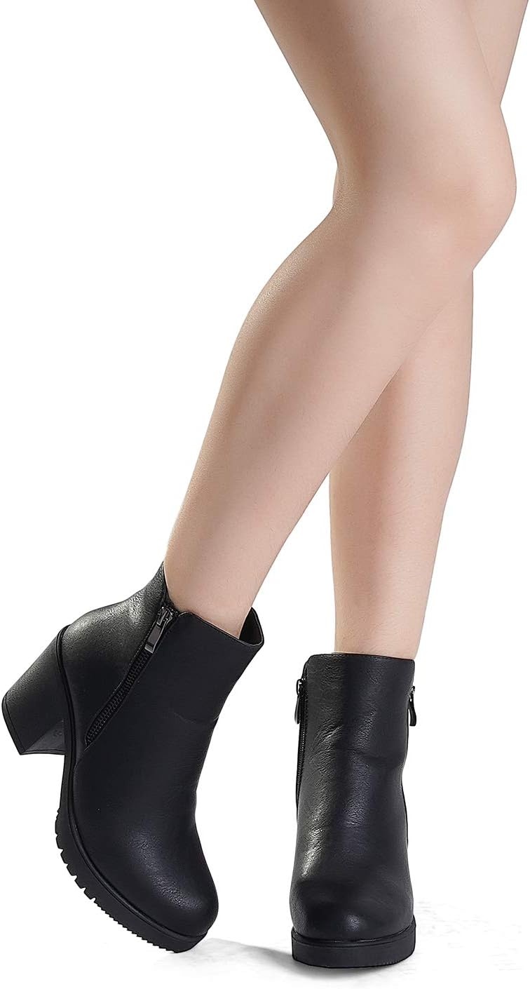 image:imageDREAM PAIRS Womens Chunky Heel Platform Ankle BootsBlackPu