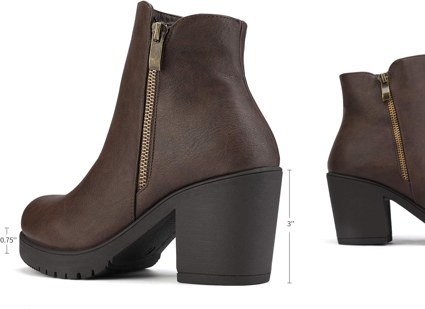 image:imageDREAM PAIRS Womens Chunky Heel Platform Ankle BootsBrownPu