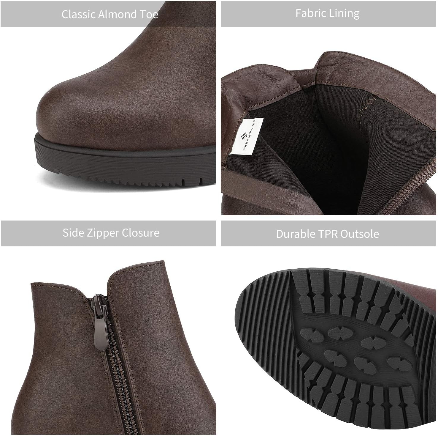 image:imageDREAM PAIRS Womens Chunky Heel Platform Ankle BootsBrownPu