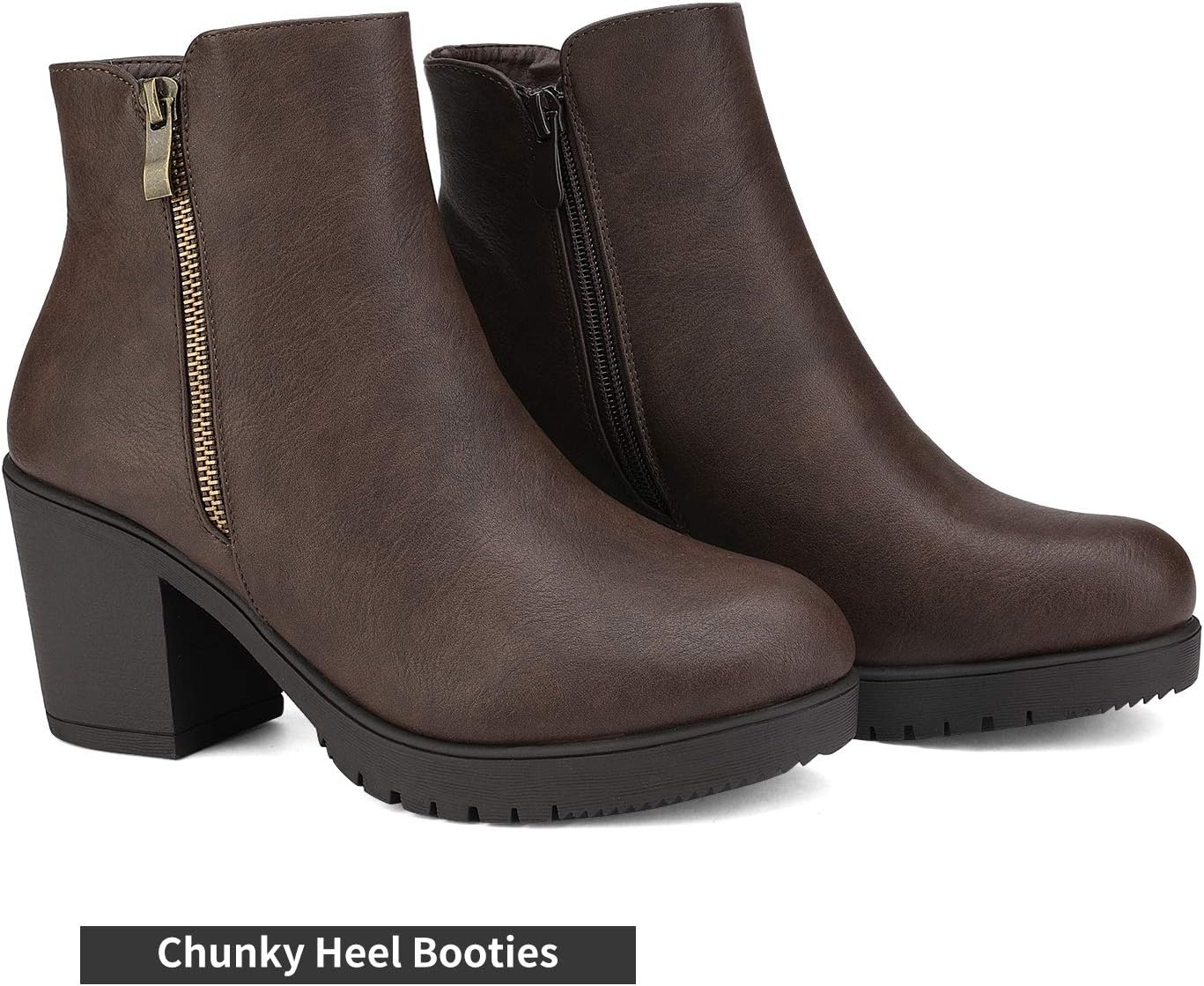 image:imageDREAM PAIRS Womens Chunky Heel Platform Ankle BootsBrownPu