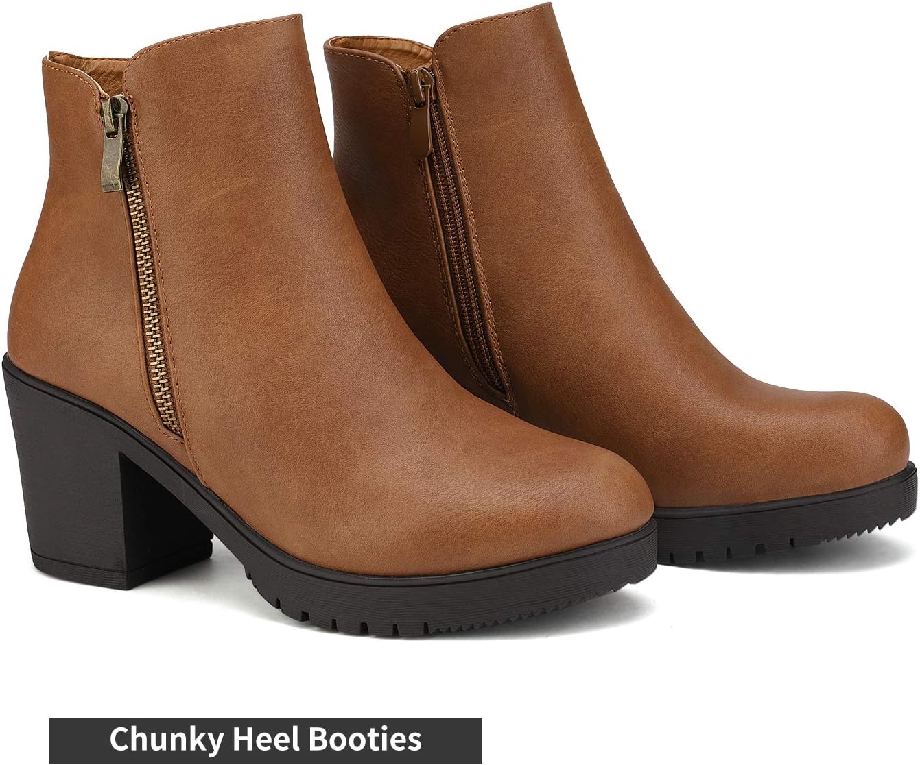 image:imageDREAM PAIRS Womens Chunky Heel Platform Ankle BootsTanPu