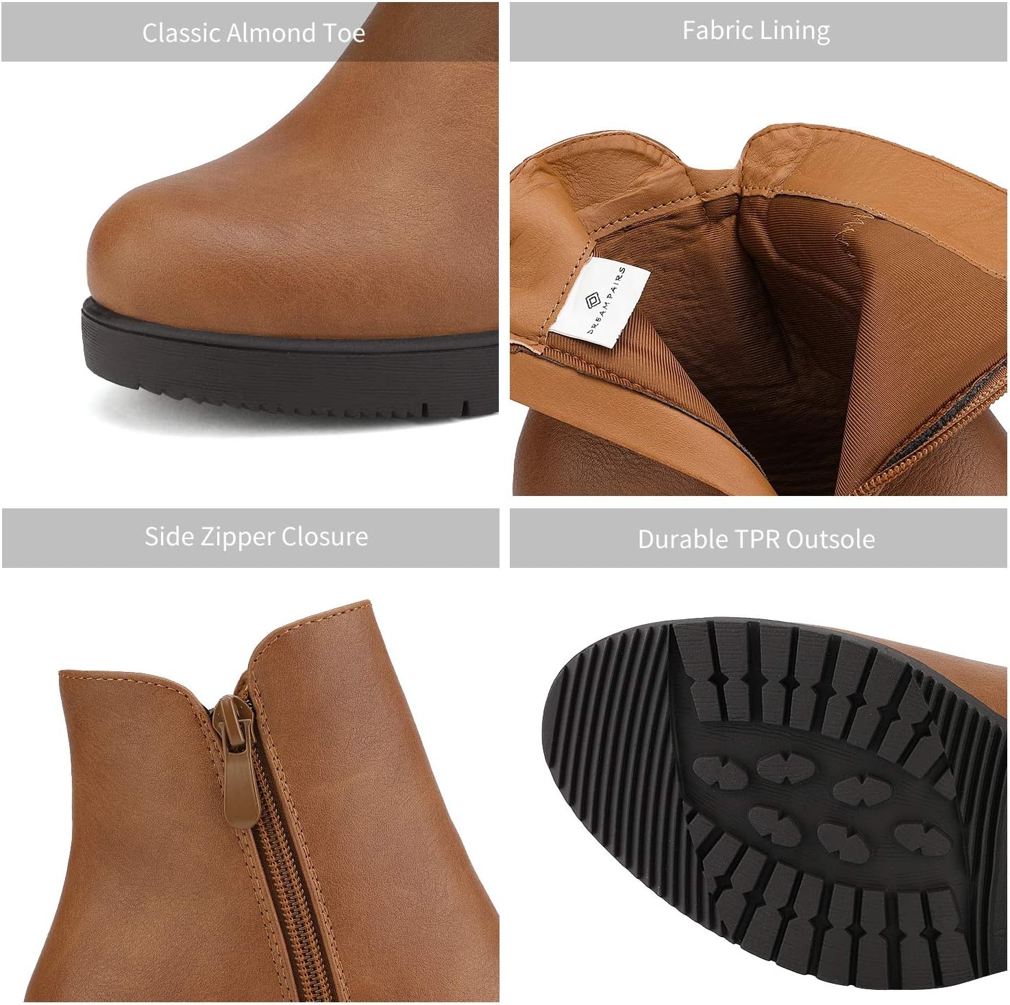 image:imageDREAM PAIRS Womens Chunky Heel Platform Ankle BootsTanPu