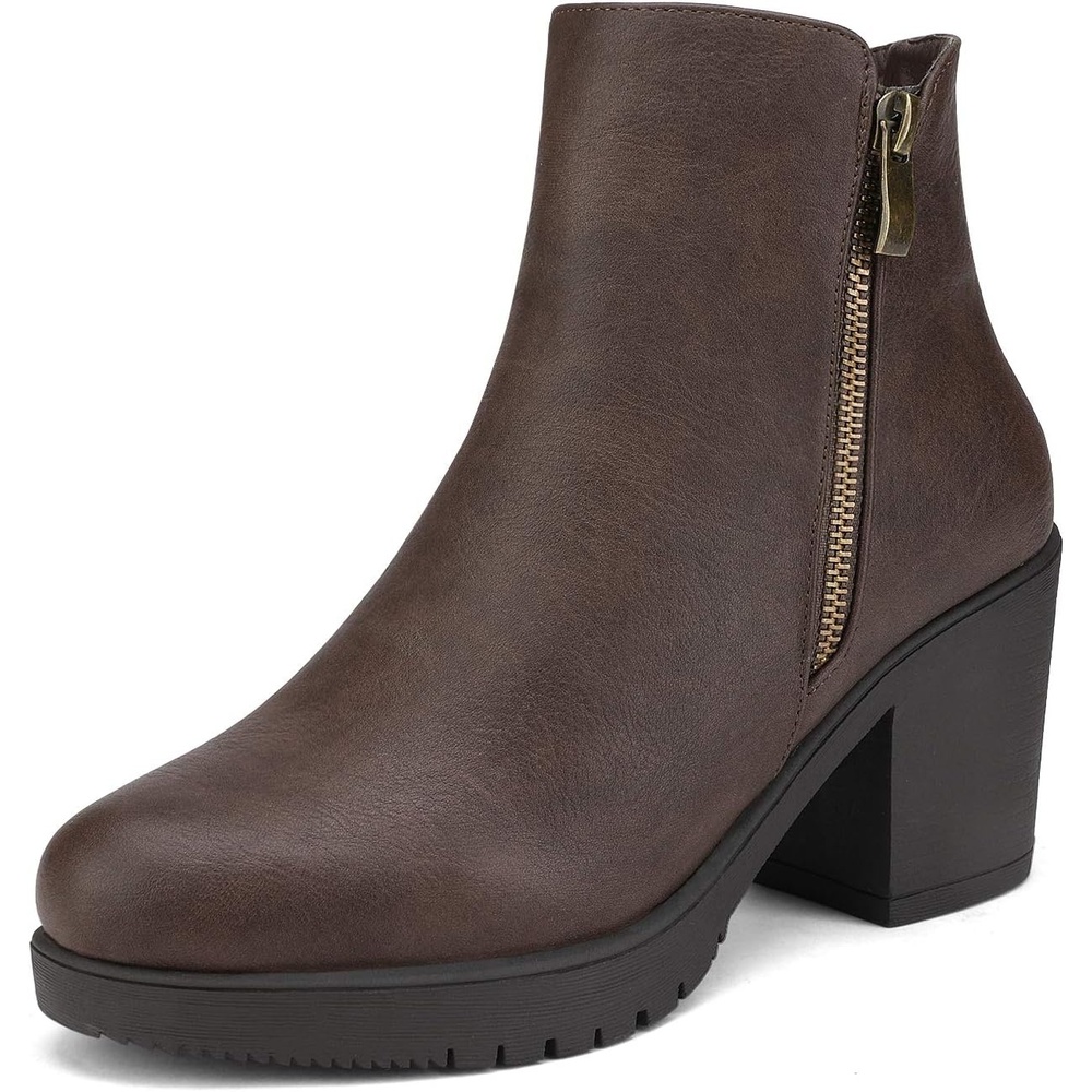 image:imageDREAM PAIRS Womens Chunky Heel Platform Ankle BootsBrownPu