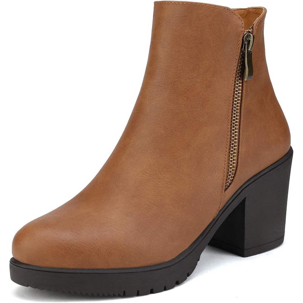 image:imageDREAM PAIRS Womens Chunky Heel Platform Ankle BootsTanPu