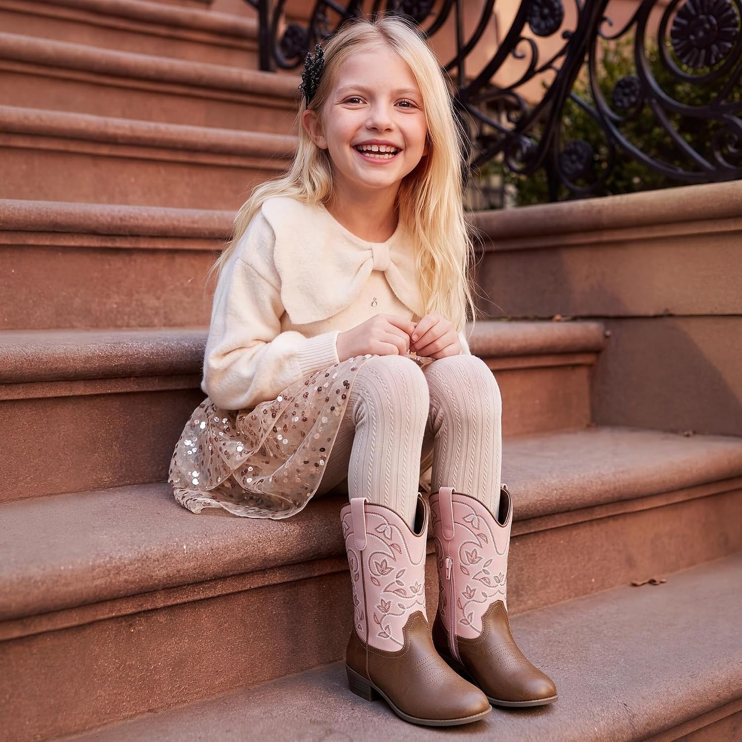 image:imageDREAM PAIRS Girls Cowboy Cowgirl Western BootsPinkBrown