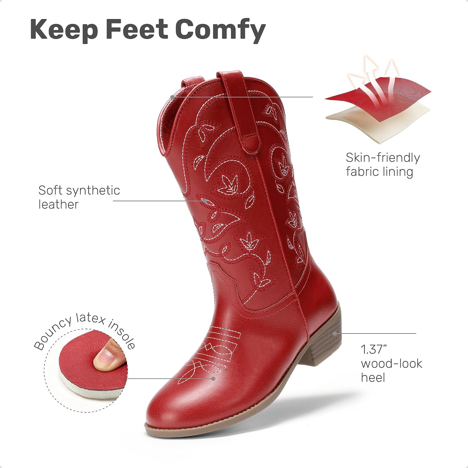 image:imageDREAM PAIRS Girls Cowboy Cowgirl Western BootsRed