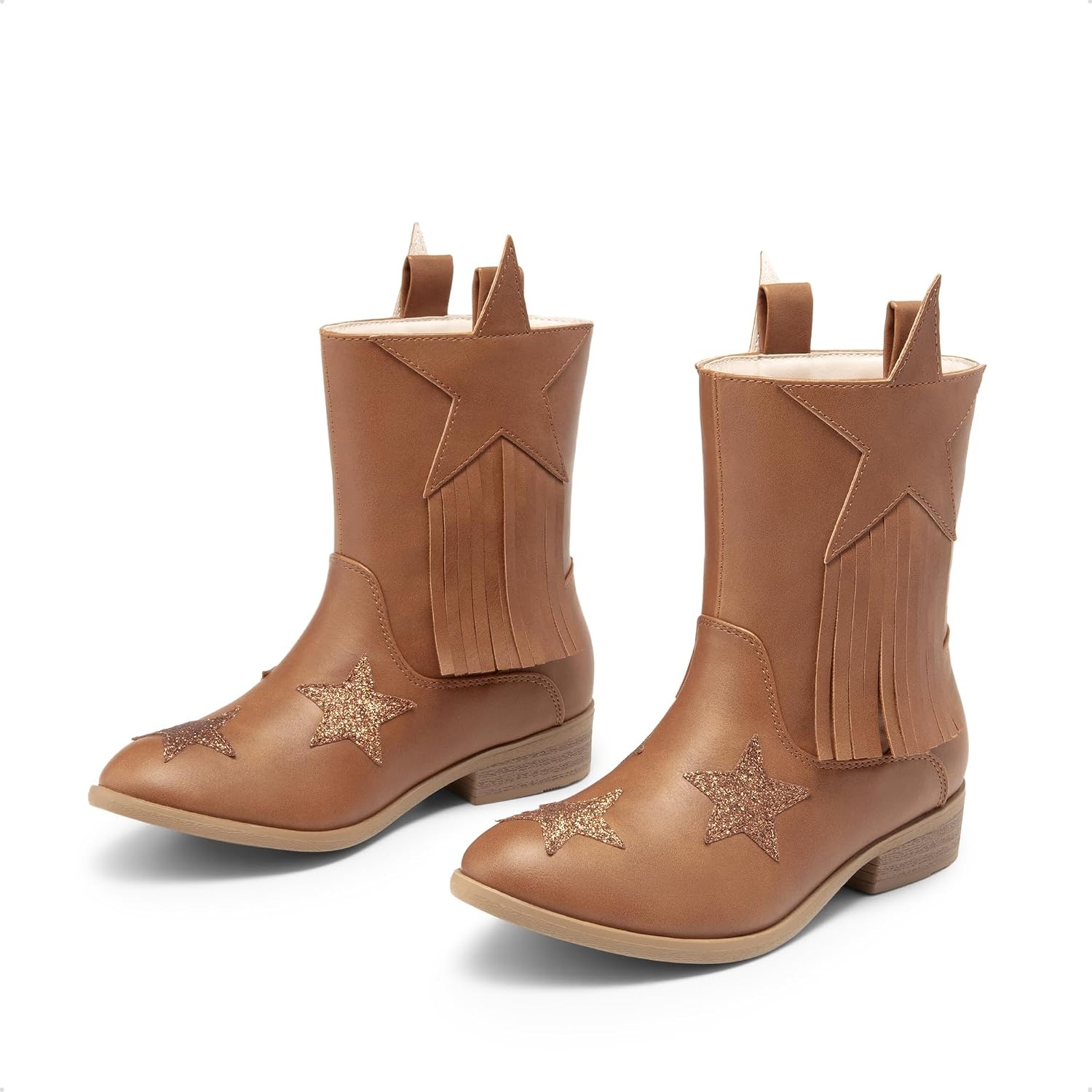 image:imageDREAM PAIRS Girls Cowgirl Mid Calf BootsCamel