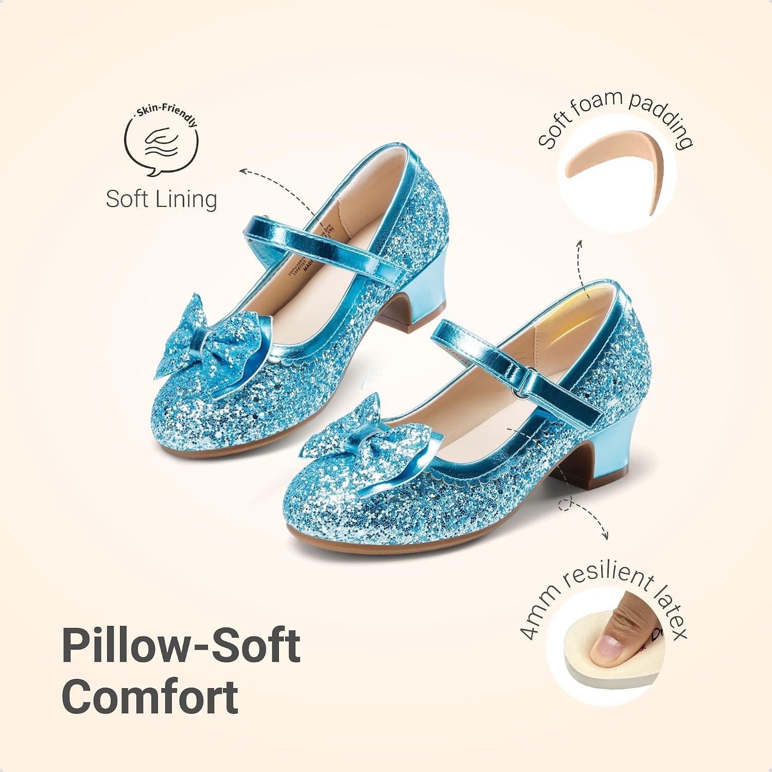 image:imageDREAM PAIRS Girls Glitter Dress Shoes Mary Jane HeelsBlue