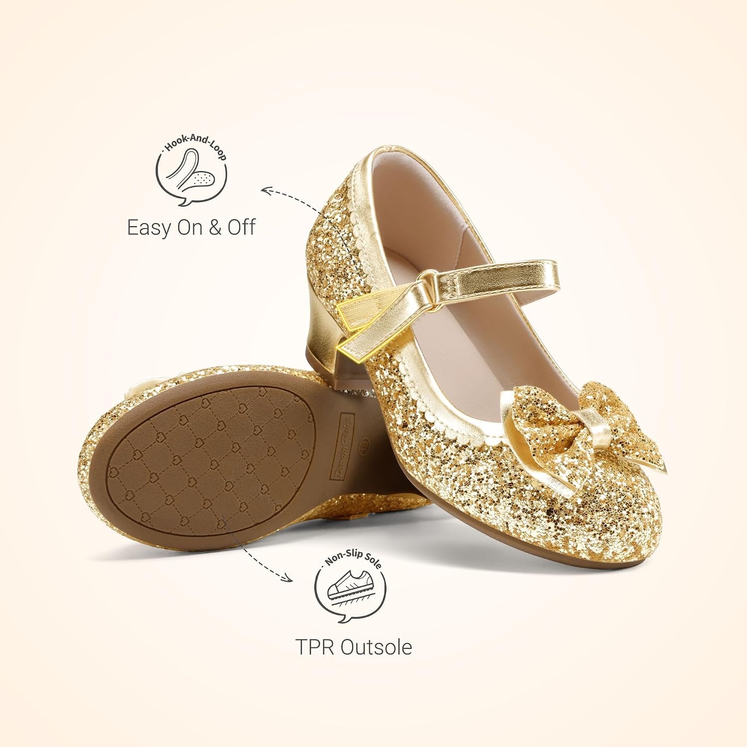 image:imageDREAM PAIRS Girls Glitter Dress Shoes Mary Jane HeelsGold