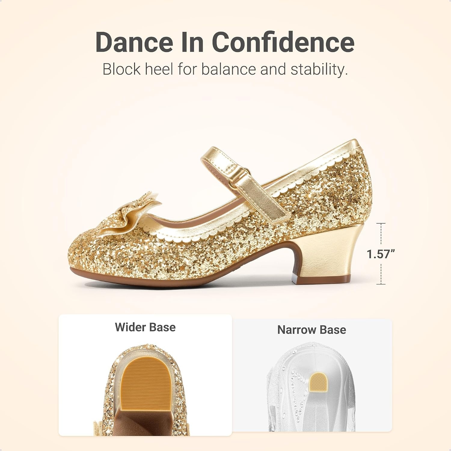 image:imageDREAM PAIRS Girls Glitter Dress Shoes Mary Jane HeelsGold