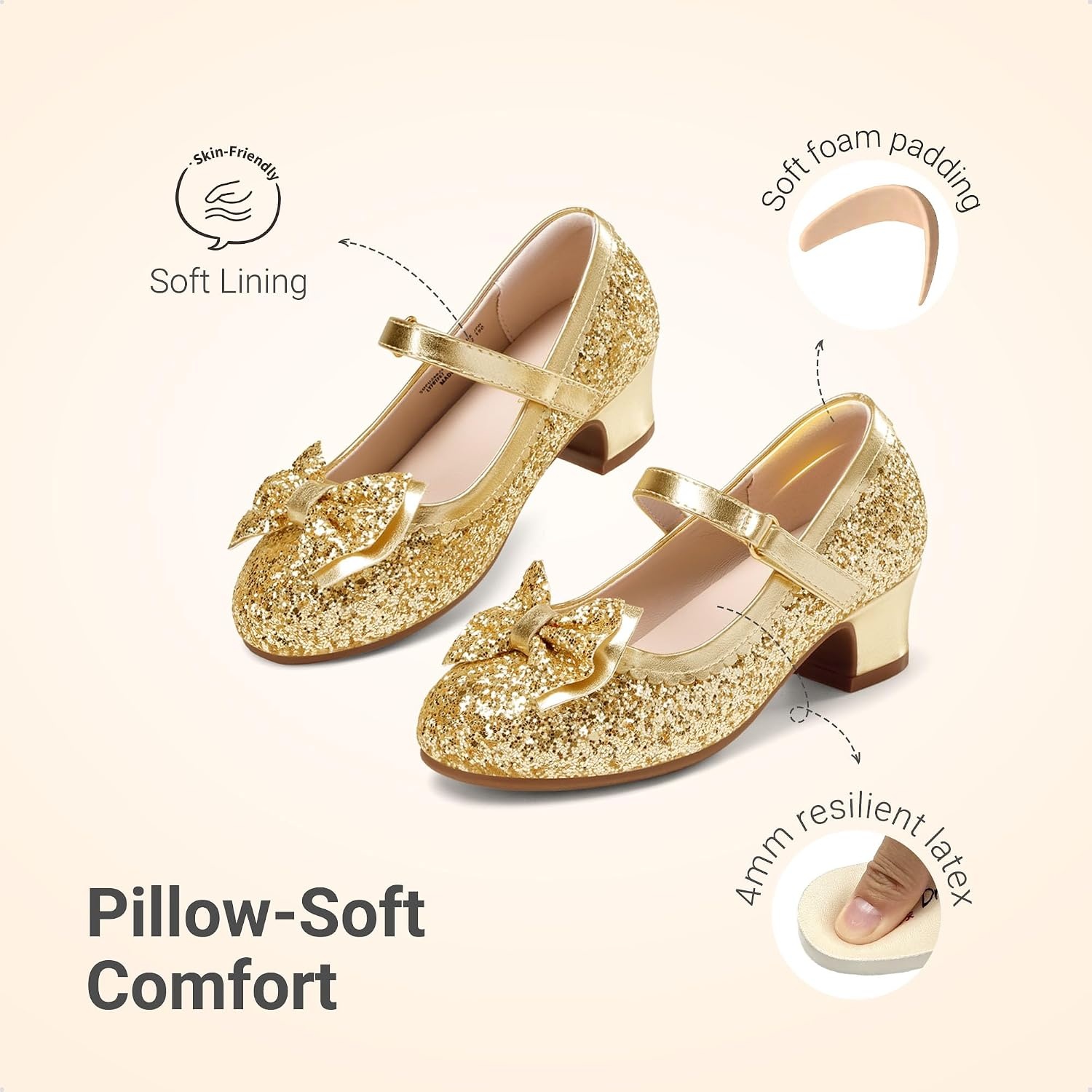 image:imageDREAM PAIRS Girls Glitter Dress Shoes Mary Jane HeelsGold