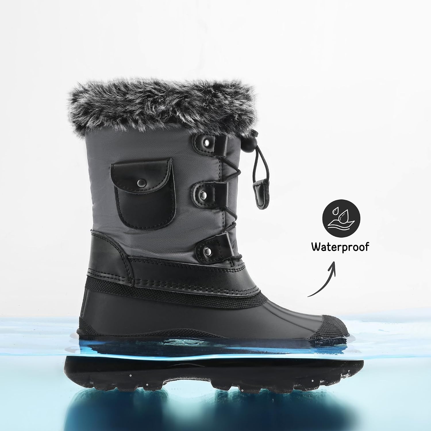 image:imageDREAM PAIRS Girls Snow Waterproof Winter BootsGreyBlack
