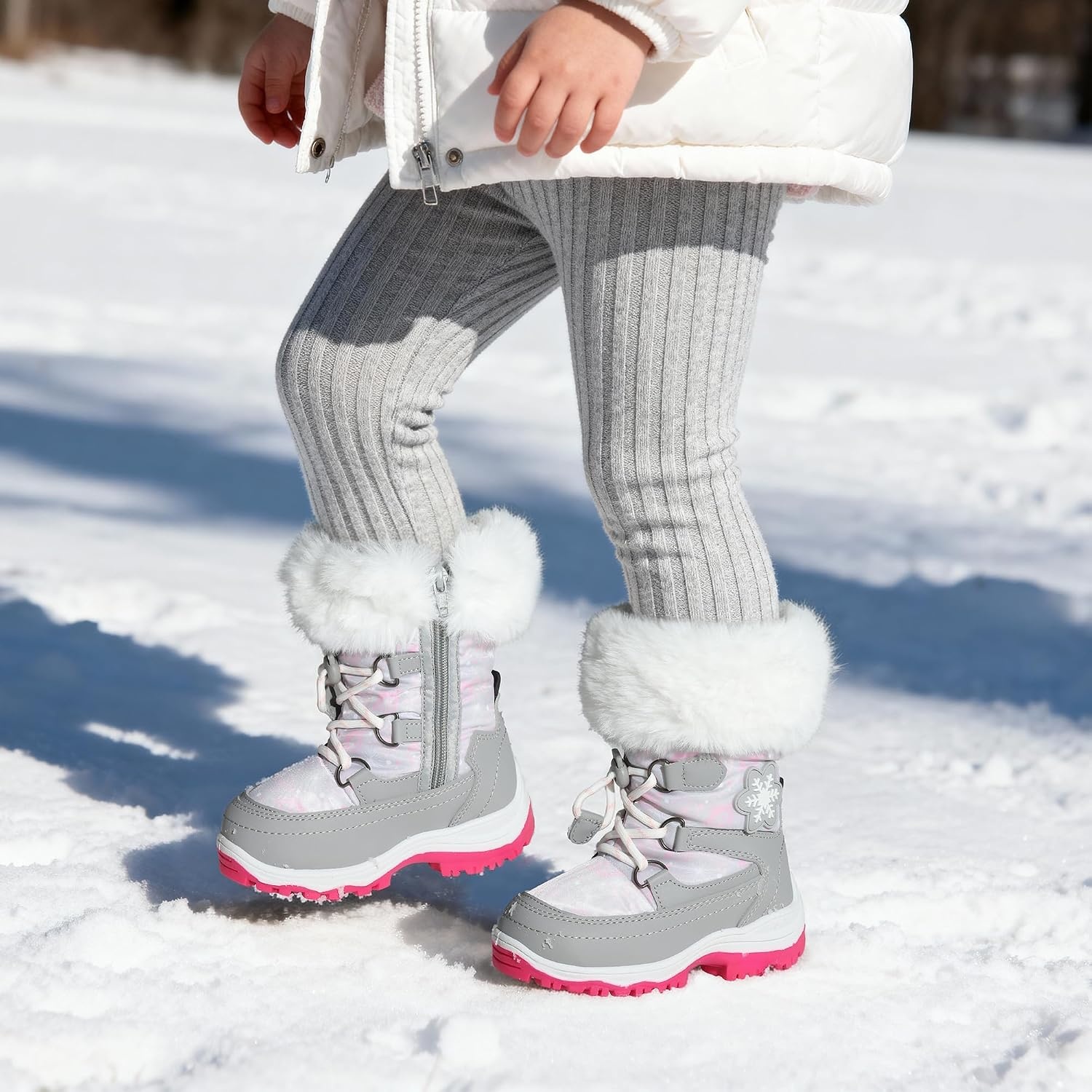 image:imageDREAM PAIRS Girls Winter Snow Boots Faux Fur LinedGrayWhite