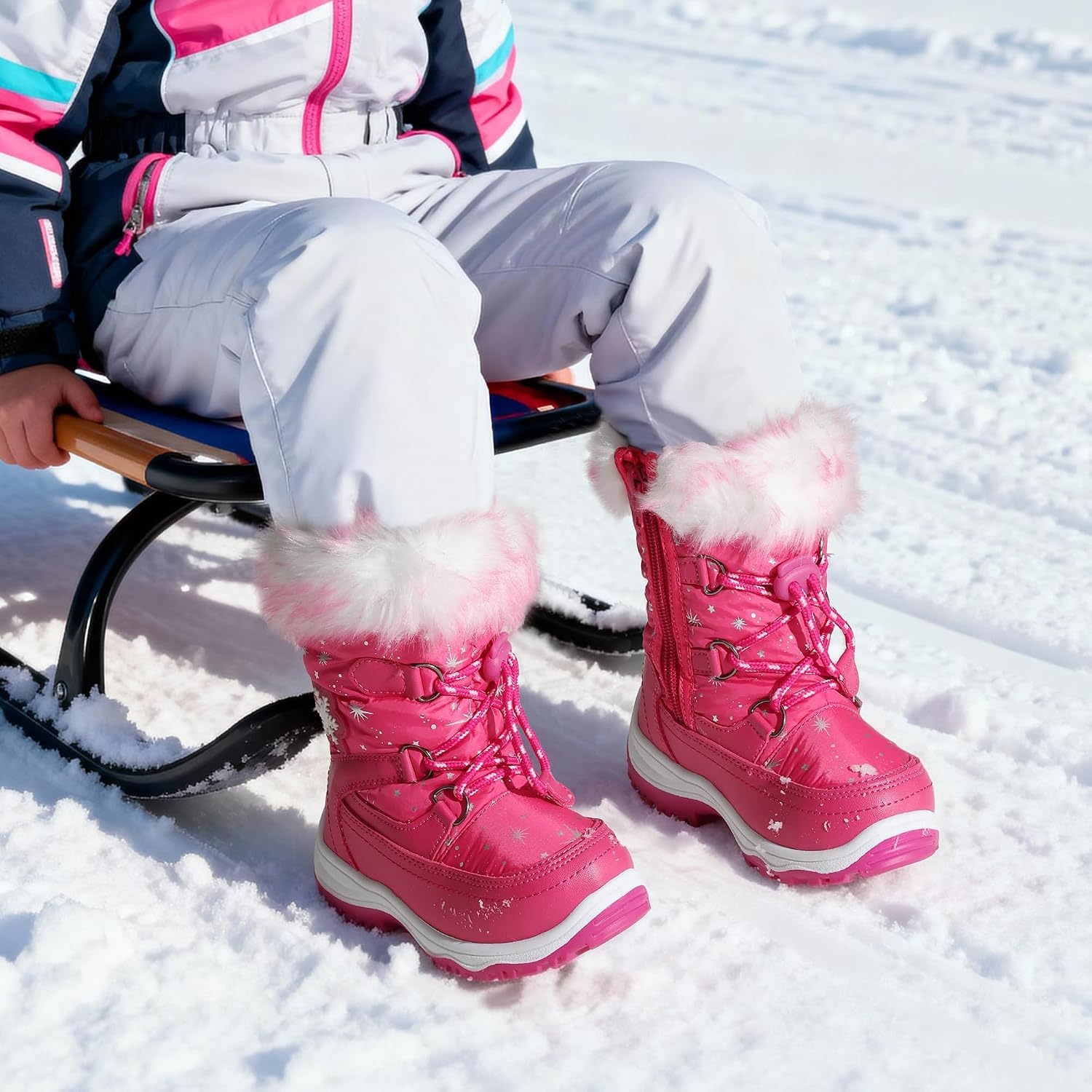 image:imageDREAM PAIRS Girls Winter Snow Boots Faux Fur LinedRose Red
