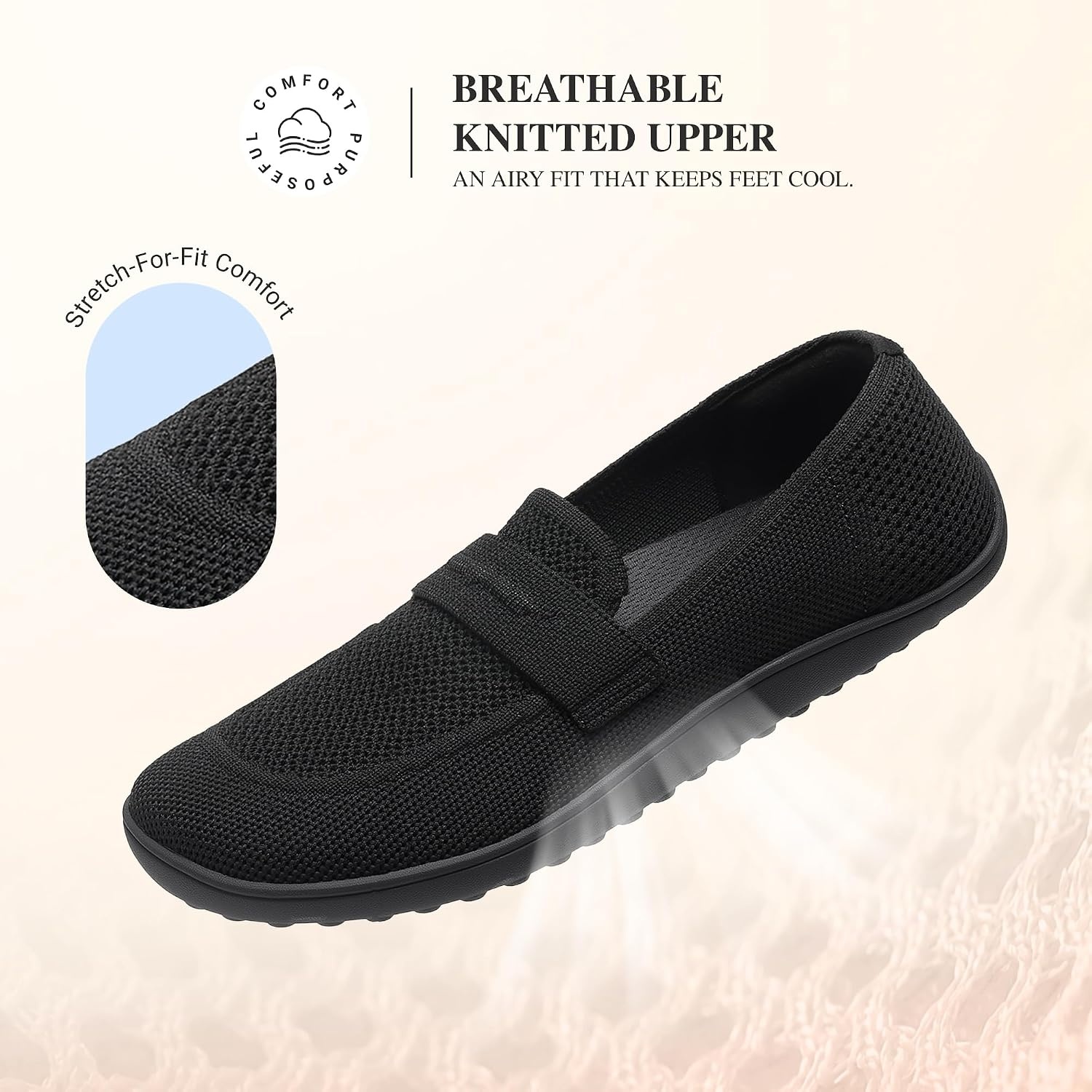image:imageDREAM PAIRS Women Comfort Wide Toe Barefoot Knit LoafersBlack