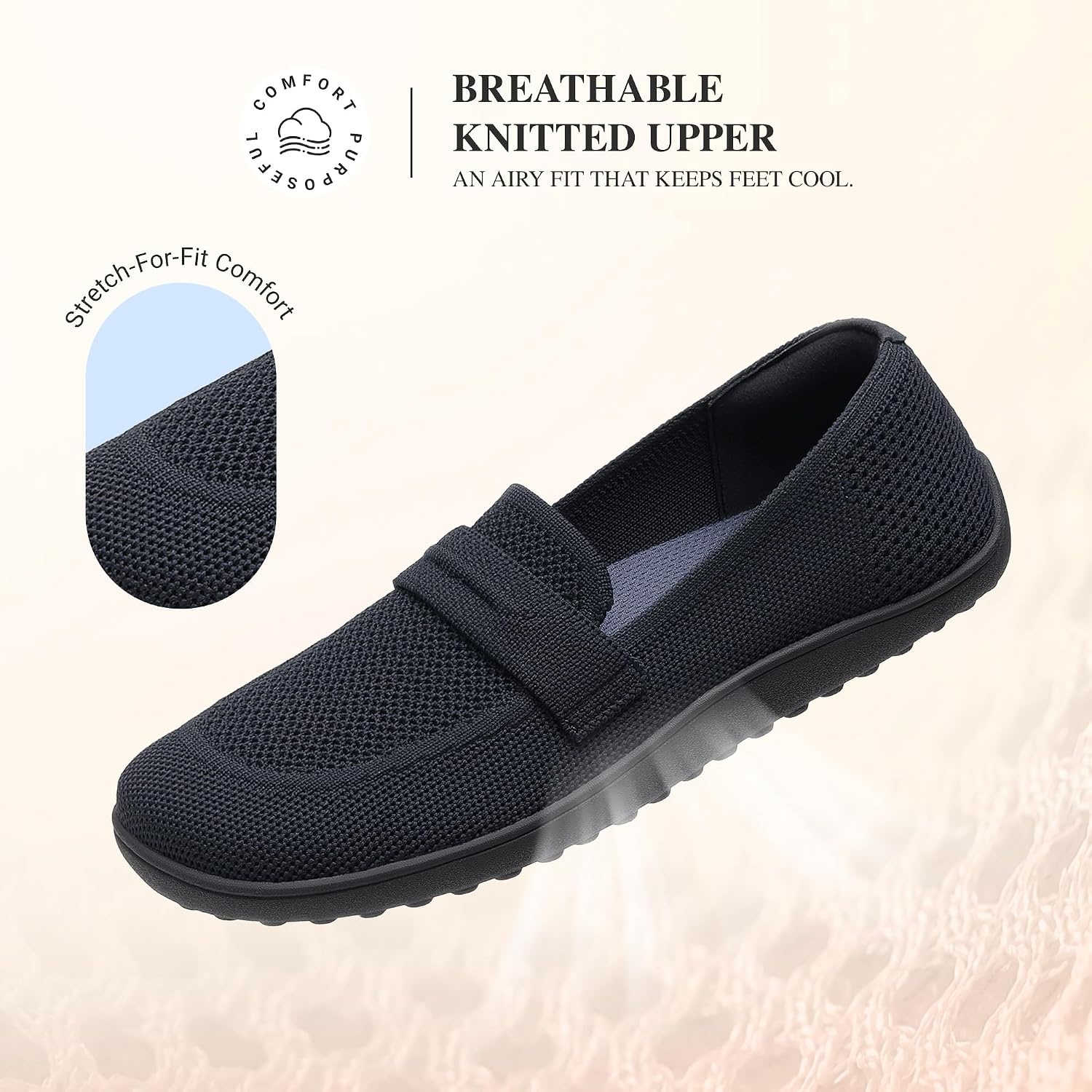 image:imageDREAM PAIRS Women Comfort Wide Toe Barefoot Knit LoafersNavy