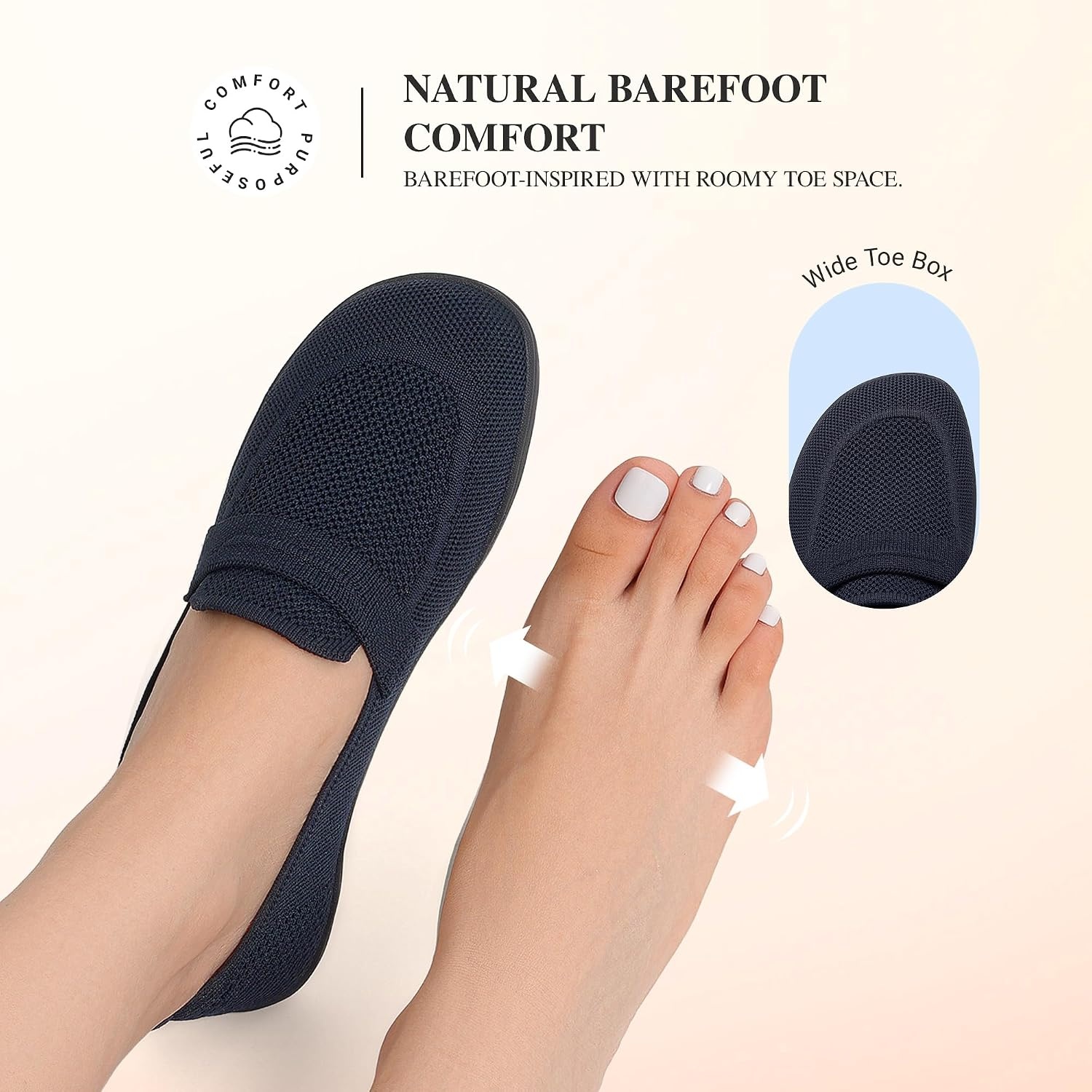 image:imageDREAM PAIRS Women Comfort Wide Toe Barefoot Knit LoafersNavy