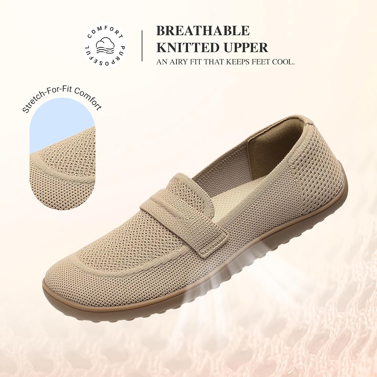 image:imageDREAM PAIRS Women Comfort Wide Toe Barefoot Knit LoafersNude