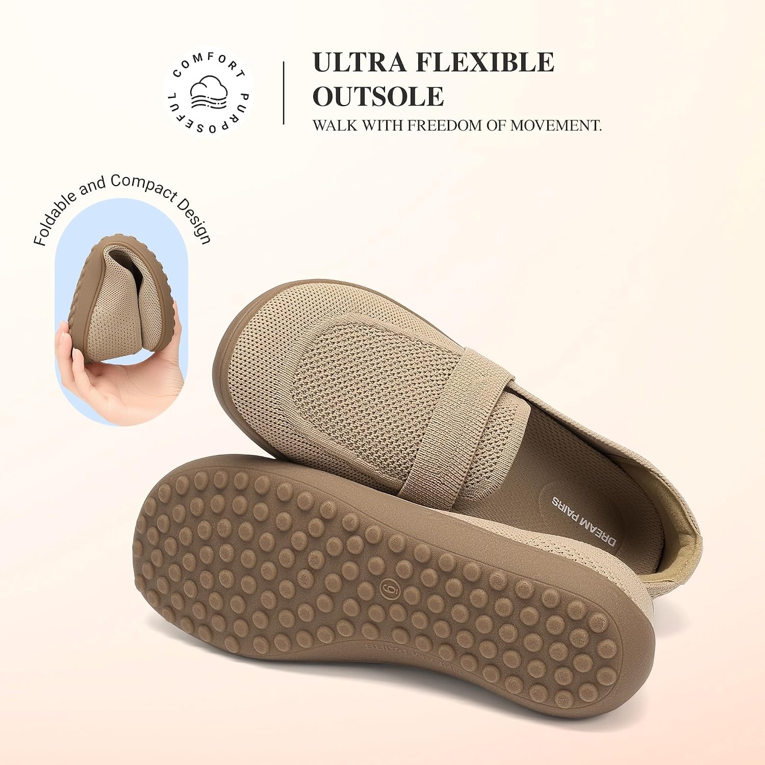 image:imageDREAM PAIRS Women Comfort Wide Toe Barefoot Knit LoafersNude