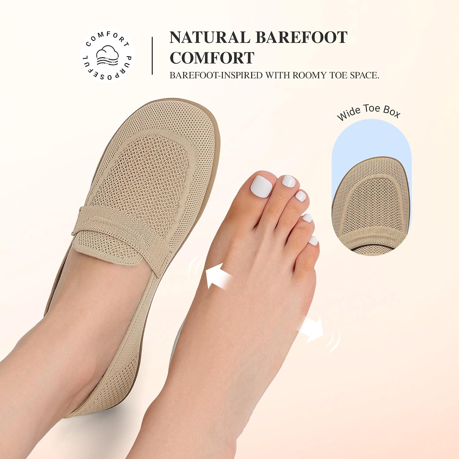image:imageDREAM PAIRS Women Comfort Wide Toe Barefoot Knit LoafersNude