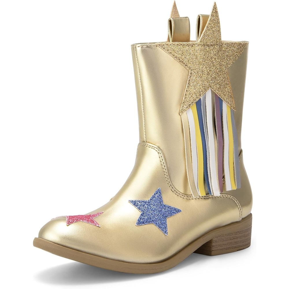 image:imageDREAM PAIRS Girls Cowgirl Mid Calf BootsGold