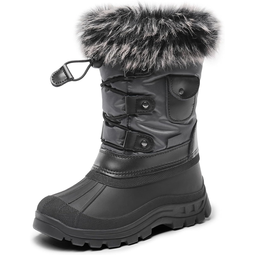 image:imageDREAM PAIRS Girls Snow Waterproof Winter BootsGreyBlack