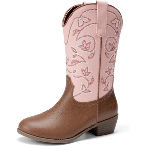 DREAM PAIRS Girls Cowboy Cowgirl Western Boots(Pink/Brown)