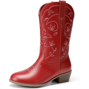DREAM PAIRS Girls Cowboy Cowgirl Western Boots(Red)
