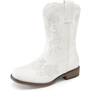 DREAM PAIRS Girls Cowboy Cowgirl Western Boots(White)
