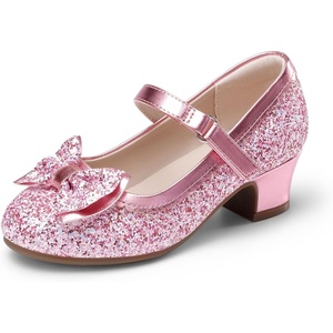 DREAM PAIRS Girls Glitter Dress Shoes Mary Jane Heels(Pink)