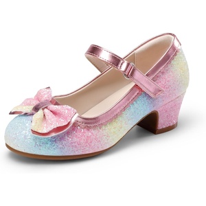 DREAM PAIRS Girls Glitter Dress Shoes Mary Jane Heels(Rainbow)