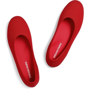 DREAM PAIRS Women’s Dress Knit Ballet Comfort Flats(All Red)