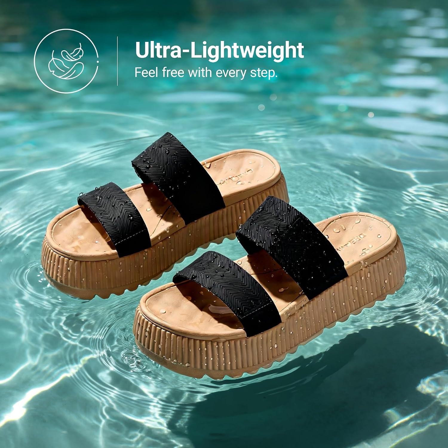 image:imageDREAM PAIRS Womens Platform Slip on Adjustable Sandals Lightweight Comfortable NonSlip Vacation Beach Chunky Open Toe Wedges for Summer Waterproof Shoes 2026Black