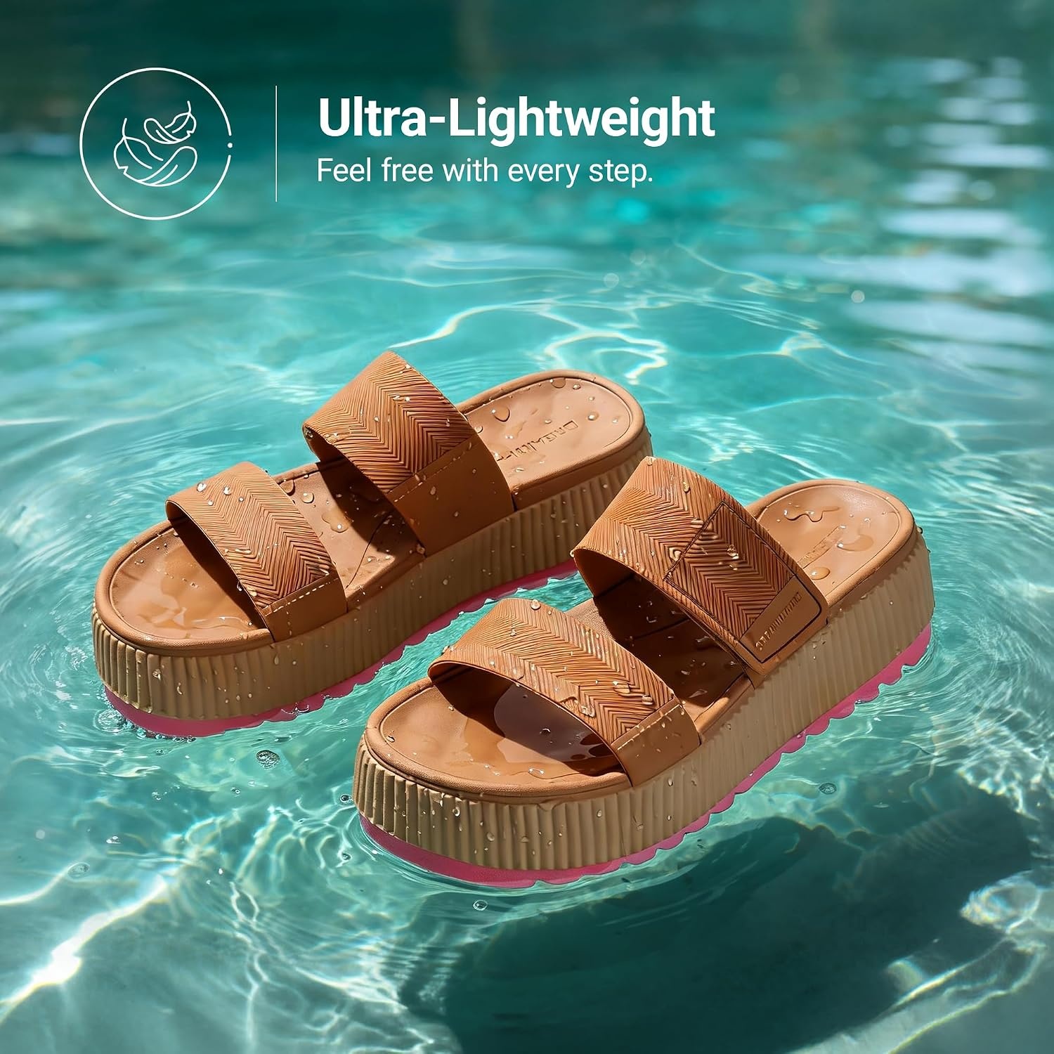 image:imageDREAM PAIRS Womens Platform Slip on Adjustable Sandals Lightweight Comfortable NonSlip Vacation Beach Chunky Open Toe Wedges for Summer Waterproof Shoes 2026Camel