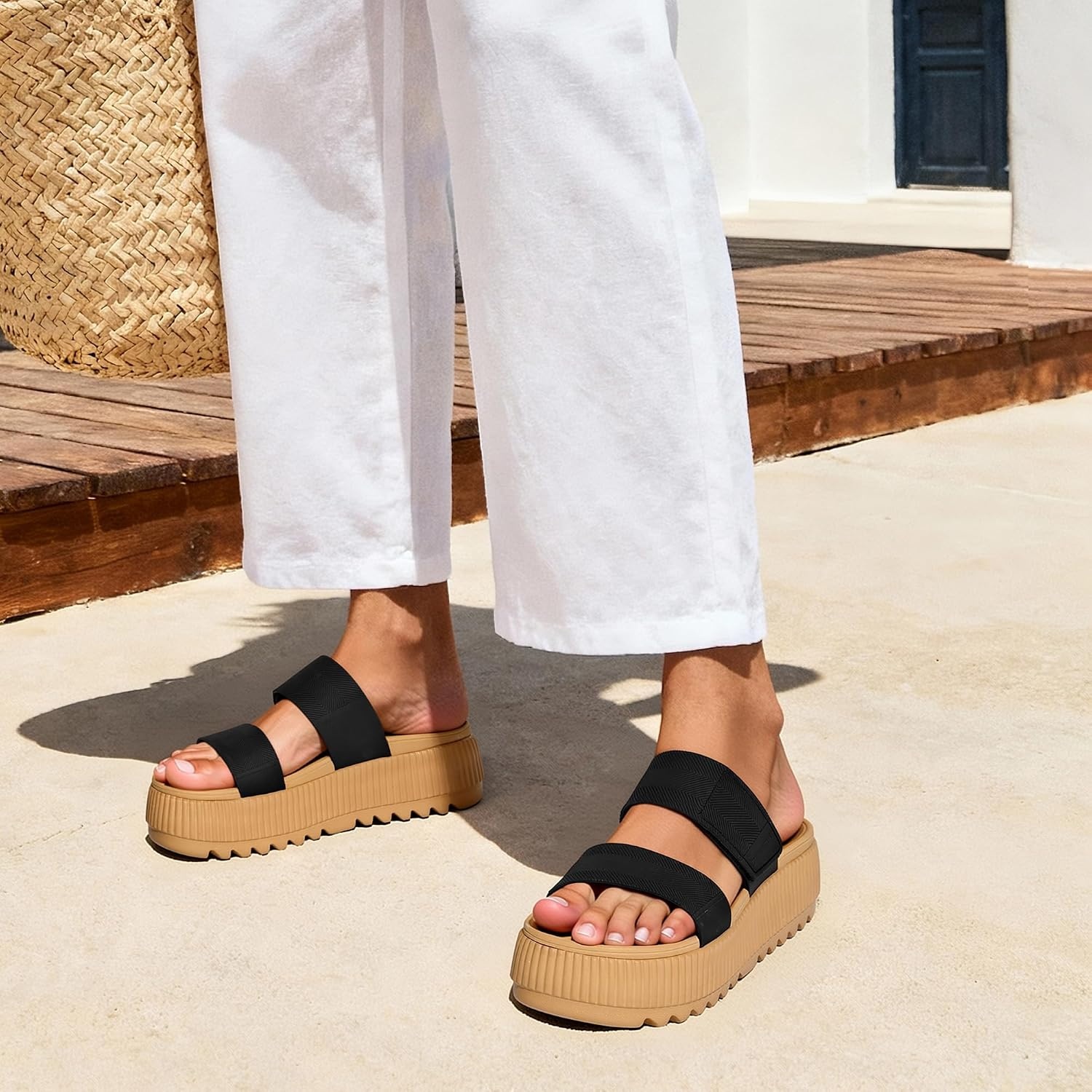 image:imageDREAM PAIRS Womens Platform Slip on Adjustable Sandals Lightweight Comfortable NonSlip Vacation Beach Chunky Open Toe Wedges for Summer Waterproof Shoes 2026Black