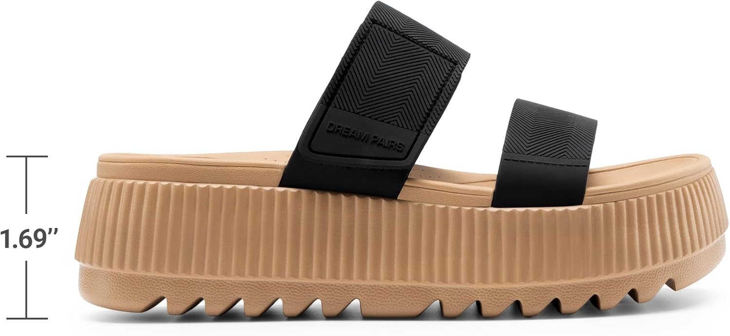 image:imageDREAM PAIRS Womens Platform Slip on Adjustable Sandals Lightweight Comfortable NonSlip Vacation Beach Chunky Open Toe Wedges for Summer Waterproof Shoes 2026Black
