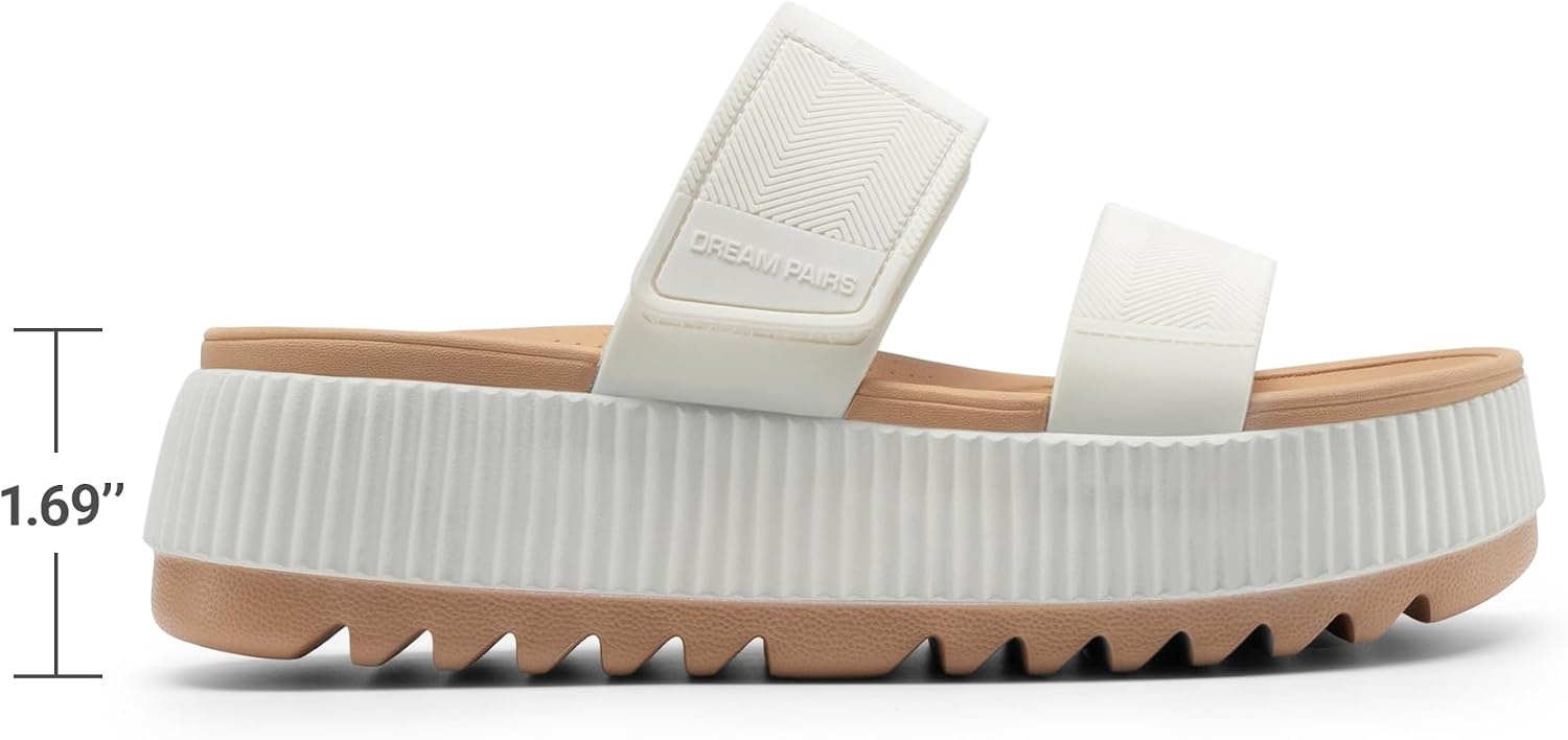 image:imageDREAM PAIRS Womens Platform Slip on Adjustable Sandals Lightweight Comfortable NonSlip Vacation Beach Chunky Open Toe Wedges for Summer Waterproof Shoes 2026White