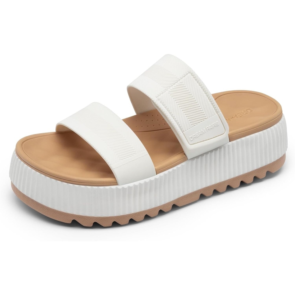 image:imageDREAM PAIRS Womens Platform Slip on Adjustable Sandals Lightweight Comfortable NonSlip Vacation Beach Chunky Open Toe Wedges for Summer Waterproof Shoes 2026White