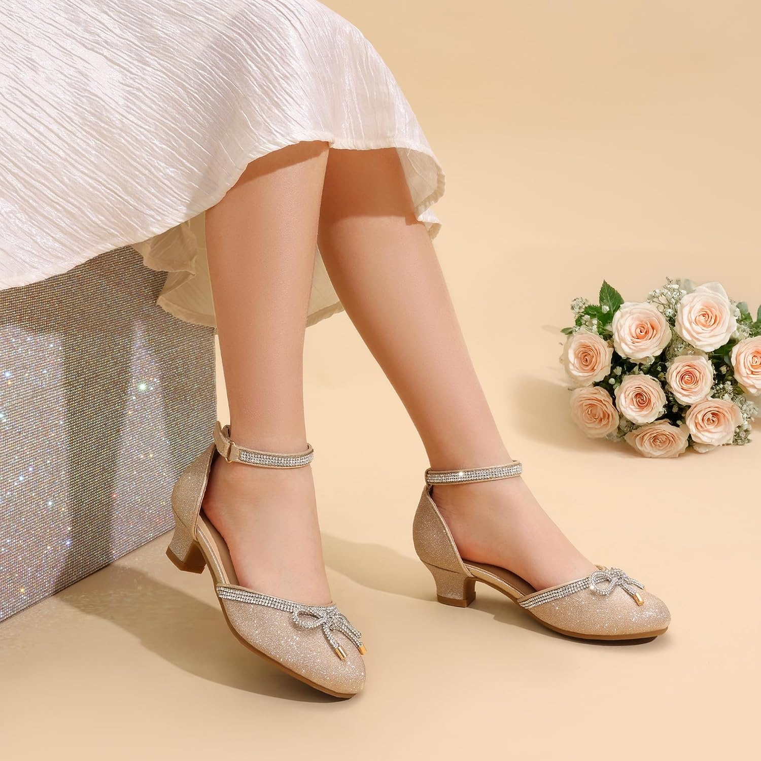 image:imageDREAM PAIRS Flower Girls Dress Shoes Low HeelsGoldglitter