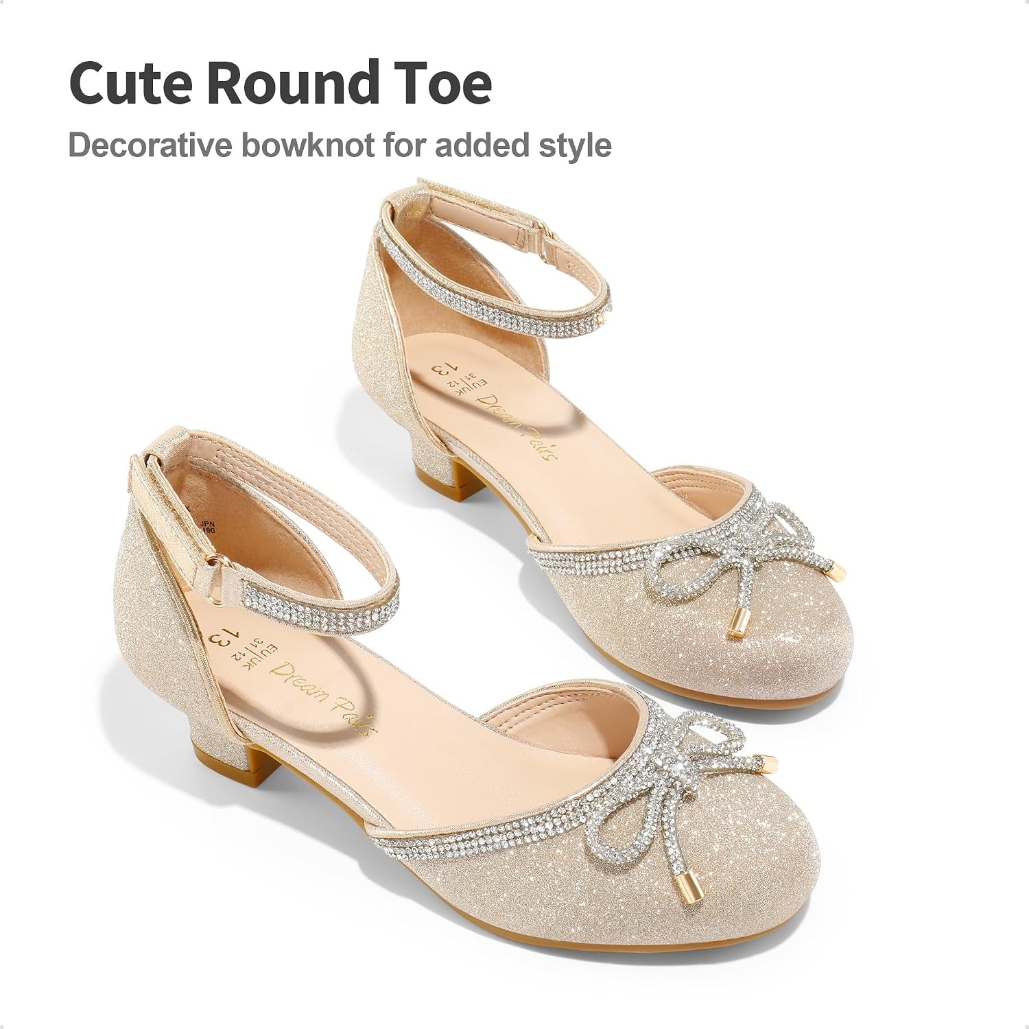 image:imageDREAM PAIRS Flower Girls Dress Shoes Low HeelsGoldglitter