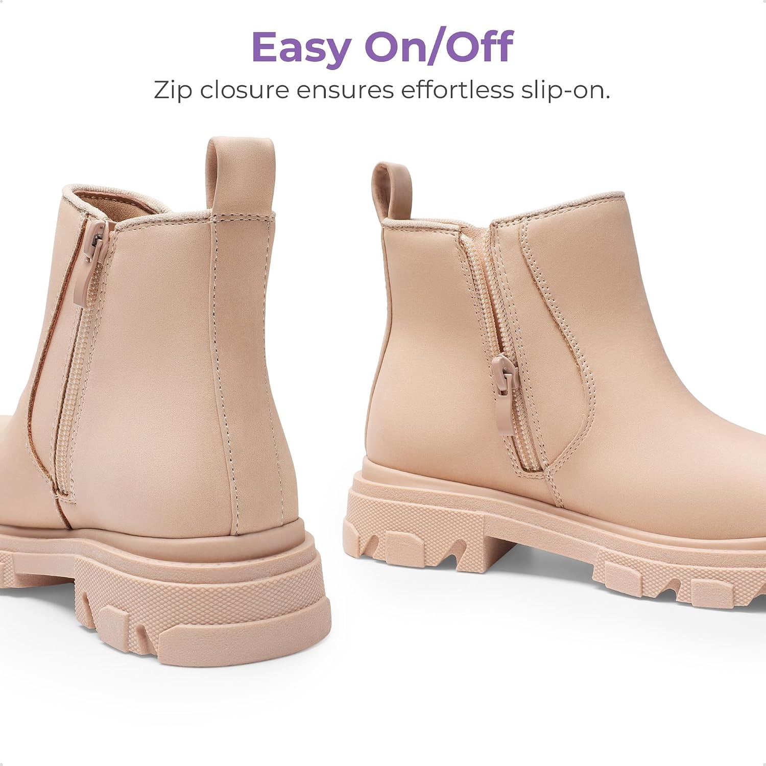 image:imageDREAM PAIRS Girls Combat Ankle Chelsea BootsApricot