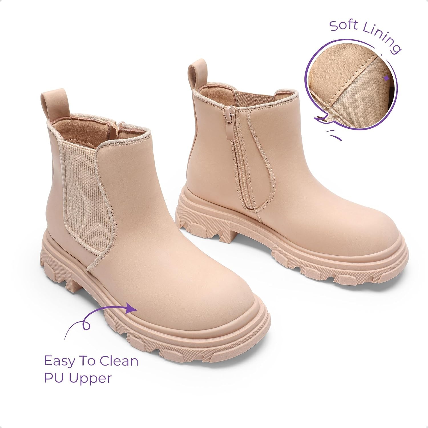 image:imageDREAM PAIRS Girls Combat Ankle Chelsea BootsApricot