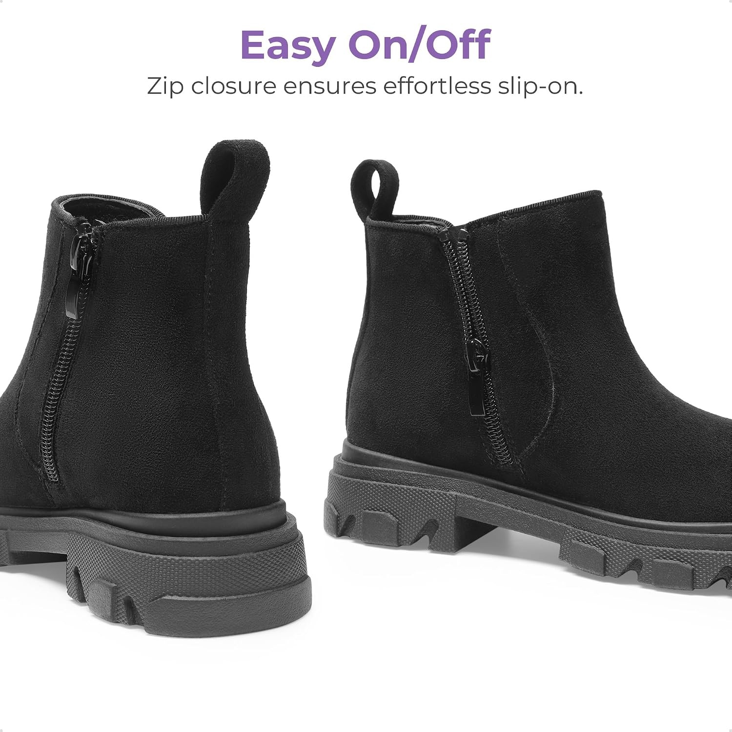 image:imageDREAM PAIRS Girls Combat Ankle Chelsea BootsBlack Suede