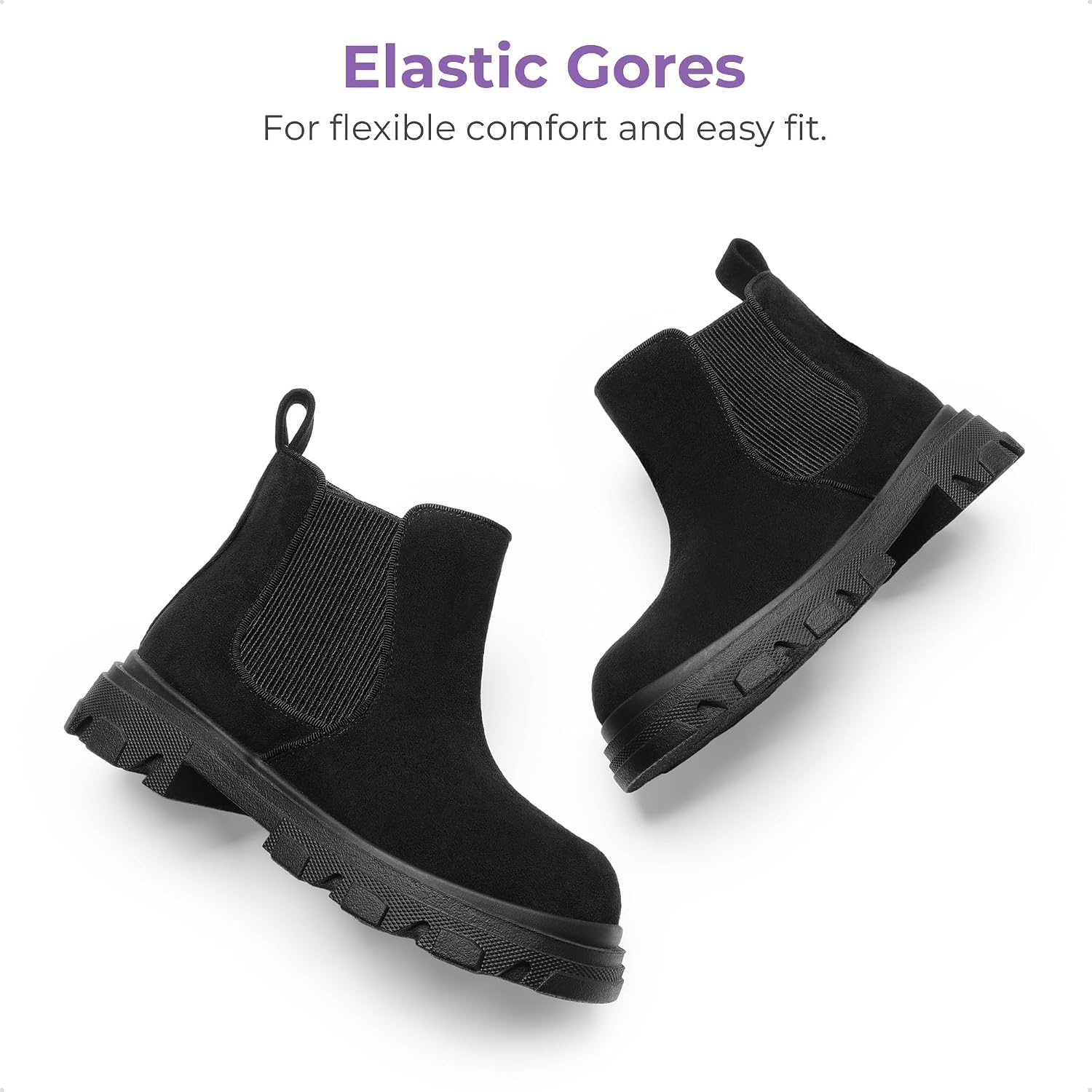 image:imageDREAM PAIRS Girls Combat Ankle Chelsea BootsBlack Suede