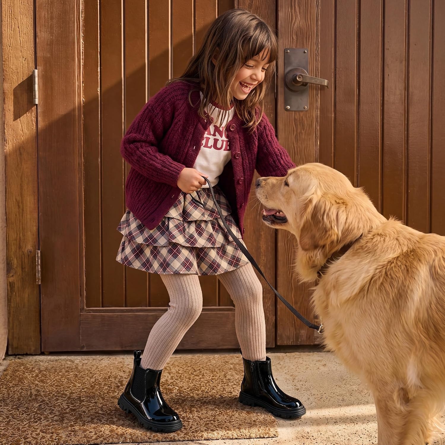 image:imageDREAM PAIRS Girls Combat Ankle Chelsea BootsBlackpat