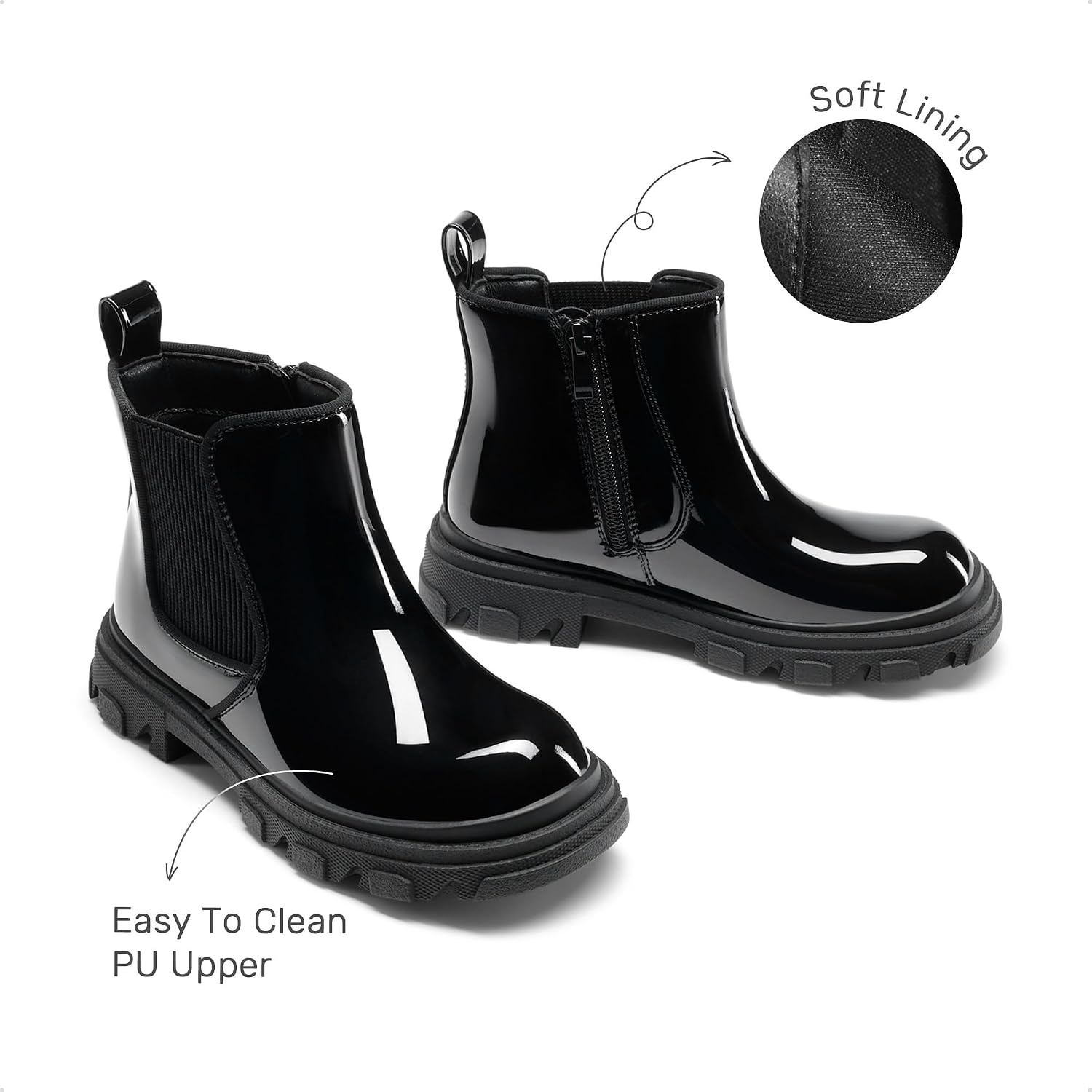 image:imageDREAM PAIRS Girls Combat Ankle Chelsea BootsBlackpat