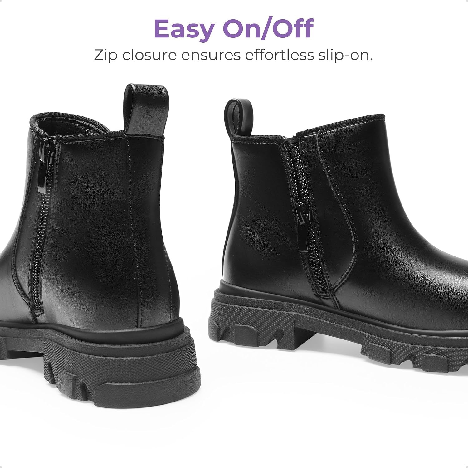 image:imageDREAM PAIRS Girls Combat Ankle Chelsea BootsBlackpu