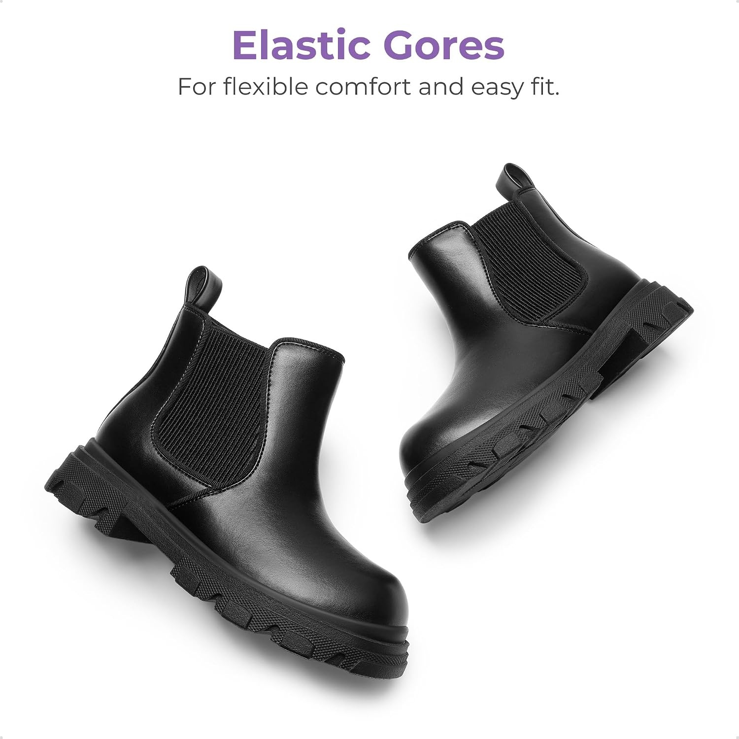 image:imageDREAM PAIRS Girls Combat Ankle Chelsea BootsBlackpu